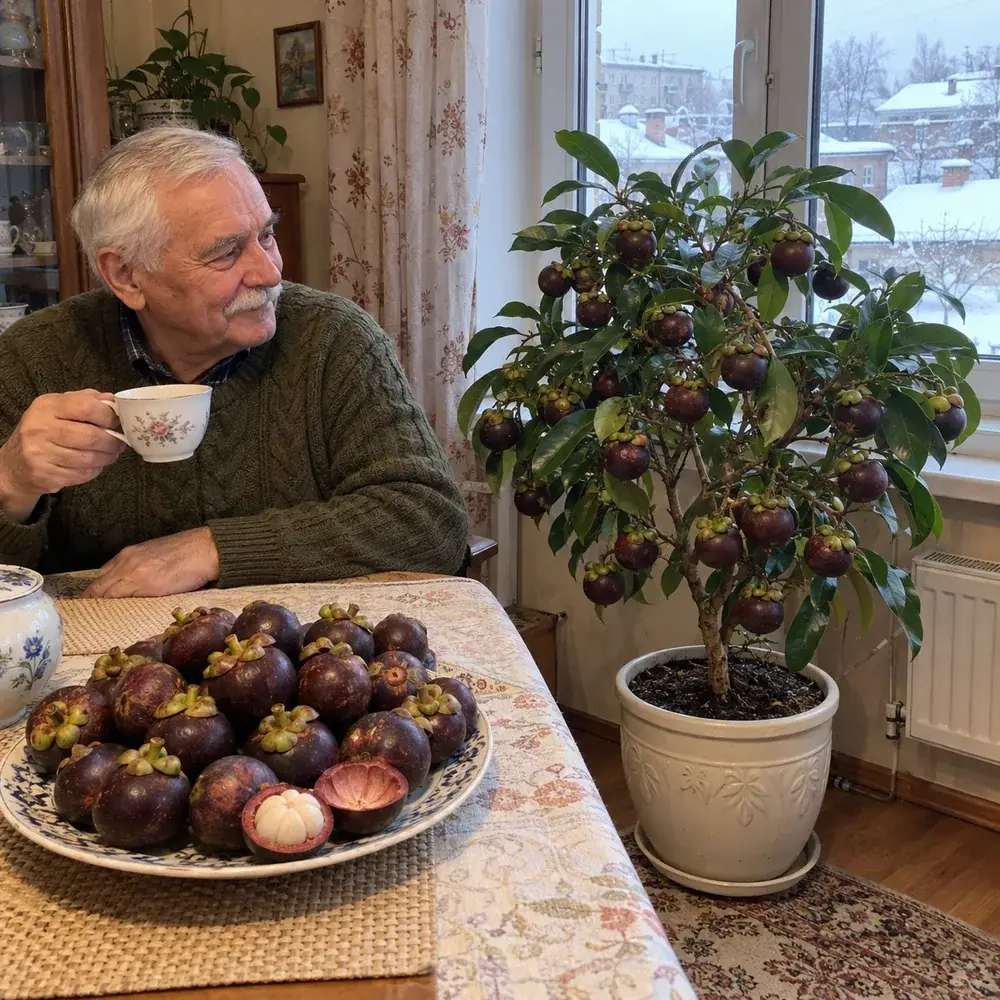 Мангостан біля світлого вікна взимку
